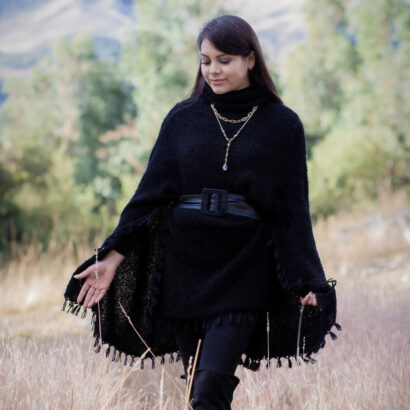 Ultra soft black alpaca poncho for women