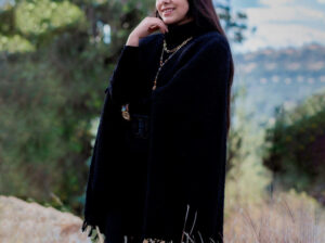 Ultra soft black alpaca poncho for women