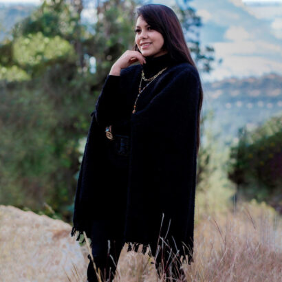 Ultra soft black alpaca poncho for women